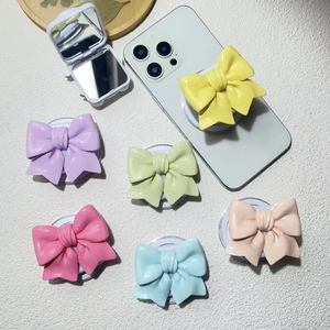 Support Téléphone Magnétique Avec Miroir Rabattable Nœud 3D Résine Griptok Aimant Puissant Pour Femmes Filles Style Doux