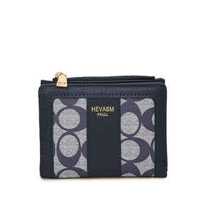 Borsa quadrata blu scuro minimalista con cerniera dorata e motivo monogramma all-over