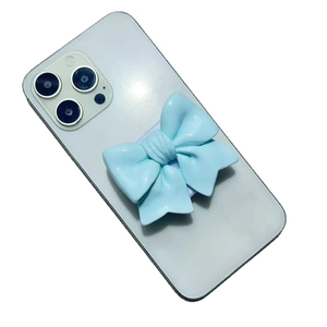 Support de téléphone magnétique nœud 3D bleu clair avec miroir pliable intégré