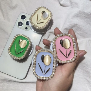 Support de téléphone tulipe vintage français avec perles en quatre couleurs élégantes