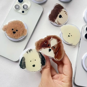 Universal acrylic dog phone grip socket with cute hand-drawn poodle puppy designs