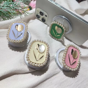 Support de téléphone magnétique tulipe et perles en violet, vert, blanc et rose