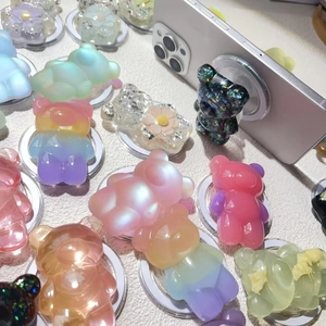 Macro detail of gummy bear phone sockets with gradient finish and glitter filling