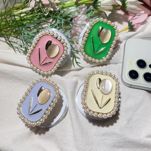 Support de téléphone tulipe magnétique chic avec bordure perle en plusieurs couleurs