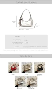 Sac pois en PU brillant avec bandoulière réglable et pendentif métallique