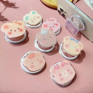 Cute acrylic cartoon bear magnetic phone grip with retractable socket and stand