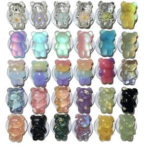 30pcs colorful resin bear phone grip stands with assorted glitter and floral designs