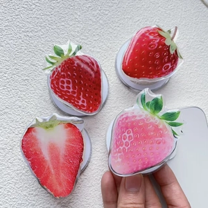 Magnetic acrylic strawberry phone grip with 3D resin finish and expandable stand