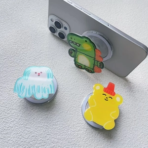 Cute cartoon dinosaur and bear acrylic magnetic folding phone grip stands set
