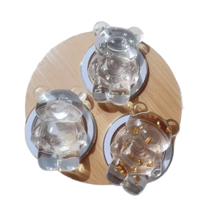 Three-piece set of transparent resin bear phone grips with gold and silver metallic flakes