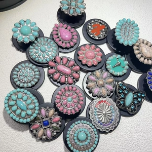 Retro turquoise phone socket grips with vintage silver alloy finish and bohemian patterns