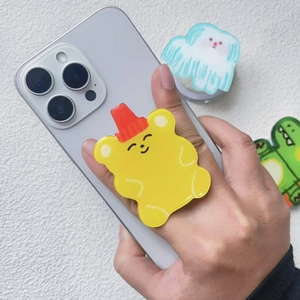 Cute yellow bear acrylic magnetic folding phone stand holder for smartphones