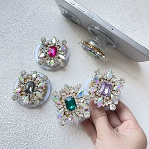 Luxury rhinestone snowflake Magsafe phone socket with colorful crystals and folding stand