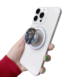 Magnetic cell phone socket with shimmering abalone shell texture for smartphone grip