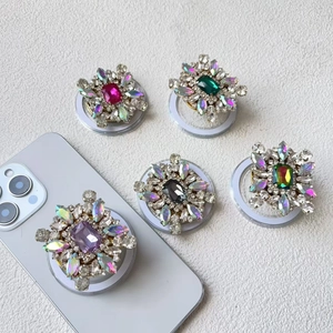 Luxury rhinestone floral Magsafe phone socket stand in five vibrant assorted colors