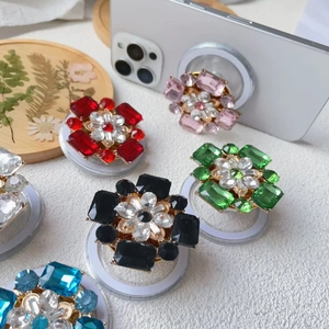 Support MagSafe luxueux en forme de fleur avec cristaux et strass brillants multicolores