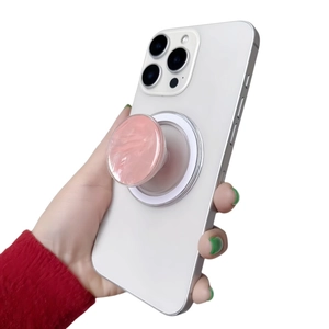 Pink marble texture magnetic phone socket mount with MagSafe compatible ring base