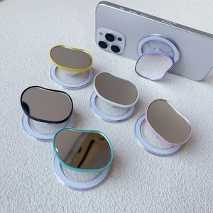 Magnetic Phone Grip Stand With Oval Acrylic Mirror Collapsible Retractable Pebble Shape Minimalist Accessory