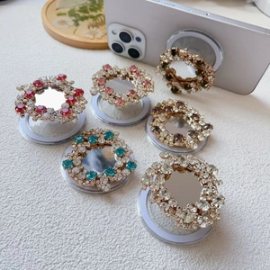 Sparkly rhinestone phone grip ring holder with mirror in six elegant assorted colors