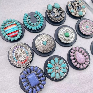 Bohemian style magnetic telescopic phone grip stands with vintage turquoise stone inlay