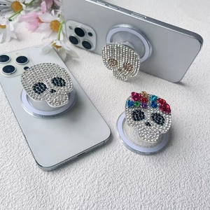 Magnetic Phone Holder Grip Rhinestone Skull Zinc Alloy Foldable Socket Stand For Smartphone Desktop Accessory Luxury