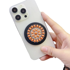 Bohemian MagSafe phone grip with vintage orange stone and silver metal engraving