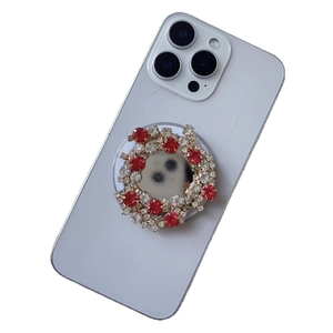 Sparkling rhinestone flower phone socket grip mount for magnetic iPhone attachment