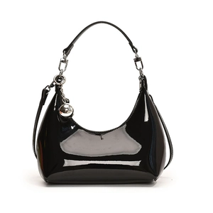 Sac Hobo En Cuir Verni Pour Femmes Sac À Épaule Croissant Brillant Avec Charme Boule Métallique Style Y2K Tendance