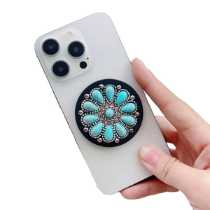 Magnetic retractable phone socket in black and turquoise bohemian style plating