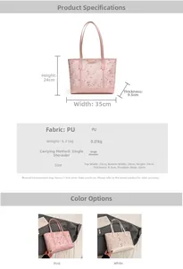 Detailed size chart and dimensions of the large capacity cartoon PU tote bag