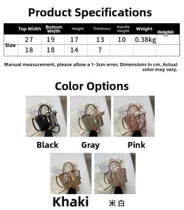 Tableau des tailles et options de couleurs pour le sac seau en similicuir en deux tailles