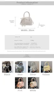 Tableau des tailles et options multicolores pour ce mini sac à main en cuir avec nœud