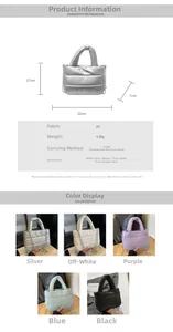 Detailed chart of quilted PU bucket bag showing size specs and five color options