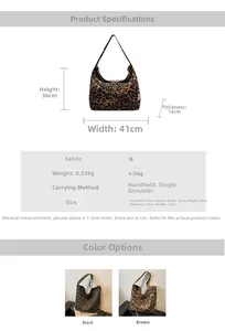 Detailed size specifications for a minimalist leopard print canvas tote bag