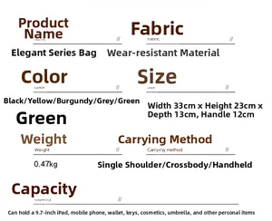 Detailed size chart showing dimensions for the large capacity Boston shoulder handbag