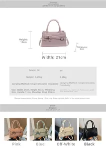 Detailed dimension chart and specifications for the bow-decorated PU leather handbag