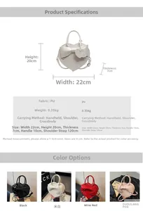 Detailed size specifications for heart-shaped bow shoulder bag with dimensions and parameters