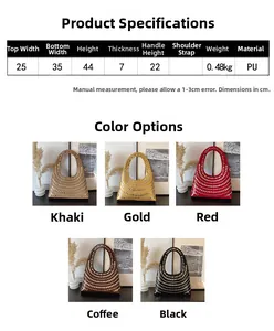 Tableau des tailles et guide des couleurs pour ce sac à main en cuir PU et ses dimensions