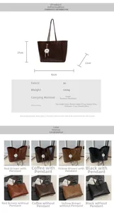 Detailed size and color specifications for large capacity vintage PU leather tote bags