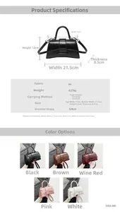 Detailed size specifications and multi-color options for the stylish PU hourglass handbag