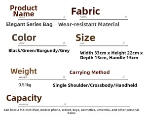 Detailed size and capacity specification chart for the large women's tote bag