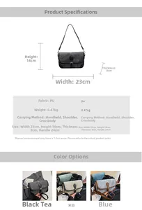 Diagramme détaillé montrant les dimensions et les variantes du sac à bandoulière en PU