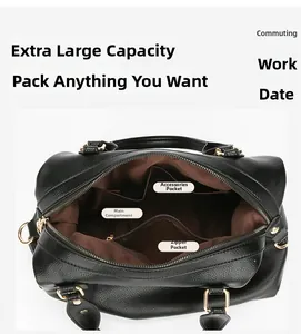 Internal structure of black leather tote with multiple compartments and gold zipper