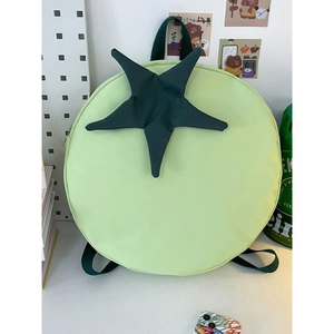 Cute light green tomato-shaped canvas backpack with dark green star detail for women