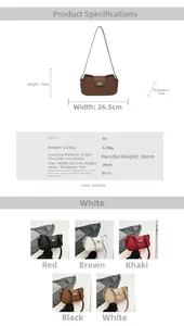 Detailed sizing chart and specifications for the PU leather shoulder bag with dimensions
