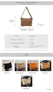 Detail view of woven bucket bag showing 25x20x5cm dimensions and lightweight texture