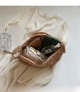 Internal view of khaki knitted bucket bag showing spacious storage for daily essentials