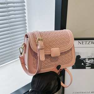 Women Woven Square Crossbody Bag PU Leather Simple Urban Fashion Shoulder Bag With Adjustable Strap Gold Buckle Chic