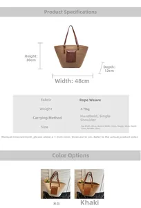 Spécifications de taille et options de couleur pour le grand sac de plage en coton tissé