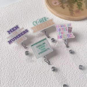Funny Data Analyst Acrylic Retractable Badge Reel Alligator Clip ID Holder For Nurse Office Worker Creative Swivel Design